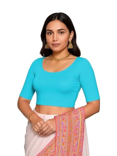 THE BLAZZE Women’s Stylish Ribbed Elbow Sleeve Lycra Stretchable Readymade Crop Tank Top Cami Blouse for Girls VB21 1303 XL TBL Turquoise