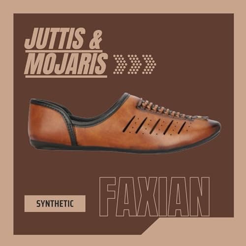 FAXIAN Men's Tan Synthetic Slip_On Comfortable/Attractive & Ethnic Nagra Juttis & Mojaris 09 (UK/India) (2005) 2