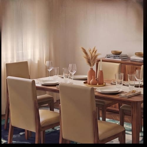 DecorNation Italiana Solid Wood Dining Room Set for Home, Living Room- Dining Table with Cushioned Chairs (Walnut, 4 Seater) 5