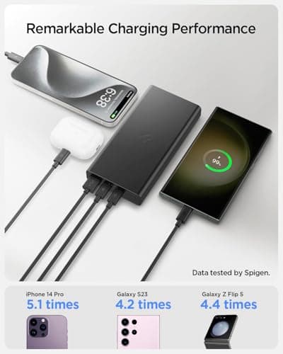 Spigen ArcPack 20000mAh Power Bank, PD3.0, PPS, Fast Charging, 30.0W Max Output, 2 Type-C Ports, 1 USB-A Port - (Aluminum, Black) 5