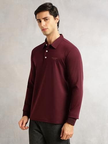 Thomas Scott Men's Regular Fit Polo Performance T-Shirt | Viscose Rayon Fabric | Solid Knitted Polo Collar | Long Sleeves | Soft, Breathable & Comfortable Casual Wear for Men (TSSFSP01_Wine_L) 3