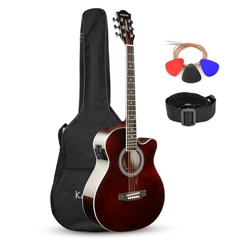 Kadence FNTR-BRNEQ Frontier 40" Electro Acoustic Guitar | Grand Auditorium Cutaway | Built-in Pickup + 3 Band EQ | Comes with Bag, Strap, Strings & Picks | Includes Learning Course | Wine Red