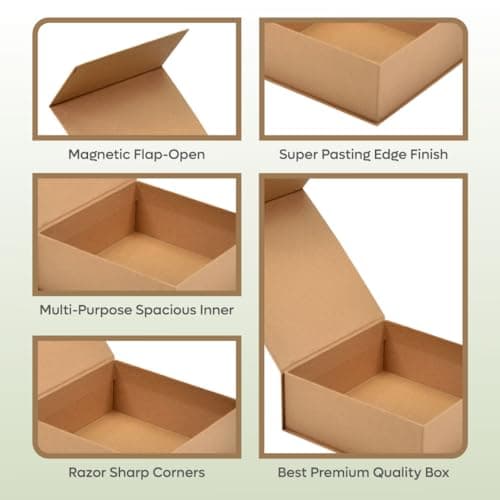 RBS® - Kraft Gift Box for Packing (21 x 21 x 8cm) Magnetic Gift Box (1 Pack) Eco Friendly Gift Hamper Boxes for Gift Empty Reusable Keepsake Box for Gifting & Gift Packaging for Wedding, Brown 5