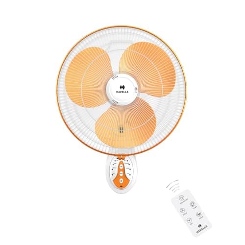 Havells Platina 400mm BLDC Wall Fan | Energy Saving | Remote Control | Smart Airflow | Stable Performance | Perfect for Modern Homes & Offices | 2-Year Warranty | (White Yellow)