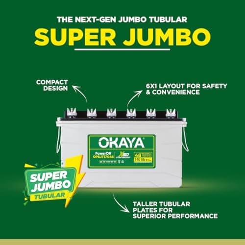 OKAYA PowerON OPSJT17048 140Ah Super Jumbo Tubular Advanced Battery for Home, Office & Shops | Robust & Compact Design | Extra Backup (XBD Technology) | 48 Months Total Warranty 2