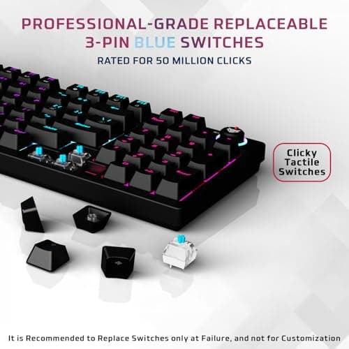EvoFox Katana X2 FS Mechanical Gaming Keyboard | 3‑Pin Replaceable Clicky Blue Switches, Dynamic Backlighting, All Keys Anti‑Ghosting, Volume Knob, Copilot, Xbox Gamebar, Screenshot & More (Black) 2