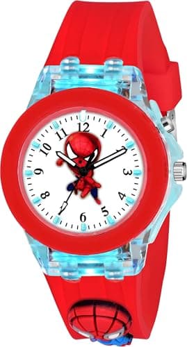 PAPIO® Red Color Silicone Band Cute Cartoon Design Multi-Function 7 Color Light Analog Wrist Watch for Kids, Children, Boys, and Girls (KD-037)