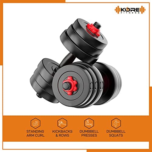 Kore 20 KG PVC-DM COMBO16 (3Kg X 4 Plates + 2Kg X 4 Plates) Home Gym Dumbbells Kit, Black 6