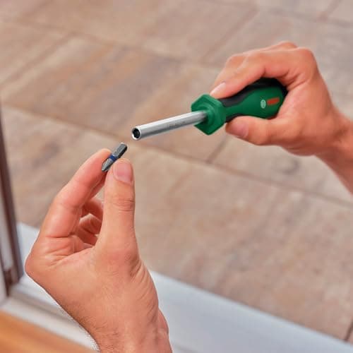 BOSCH Ratchet Screwdriver | Smooth Ratchet Mechanism for Continuous Rotation | 12 Interchangeable Bits in Magazine | Ergonomic Non-Slip Handle for Comfort | Quick Bit Storage for Easy Access 4