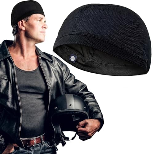 Boldfit Helmet Skull Cap for Men Bike Cotton Head for Man Motorcycle Hair Cover for Bikers Sweat Cooling Toppa for Cycling Gear Accessories for Summer and All Season Boys, Girls & Women - Black