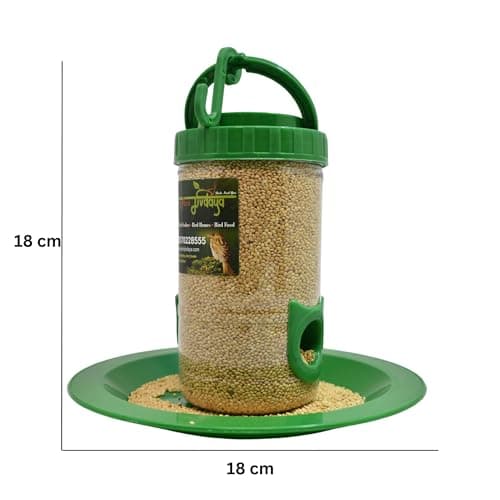 Amijivdaya Plastic Bird Feeder with Holding Handle with 2 Feed Nozzles - Heavy Duty Hanging Bird Food Feeder for Balcony, Outdoor, 500 Grams Capacity (Small, Green) 3
