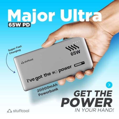 Stuffcool Major Ultra 65W PD Super Fast USB Charging 20000Mah Laptop Powerbank Supports Super Fast Charging 2.0, Charges Macbooks, Laptops, Dslrs and Gaming Console, Silver 5