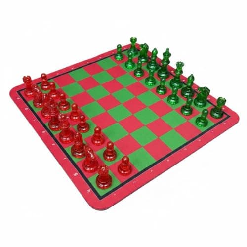 Bnf Easy to Storable Red Green Chess Board Set Lightweight ABS Chess Set Colorful for Beginners, Kids, Travel, School, 49MM