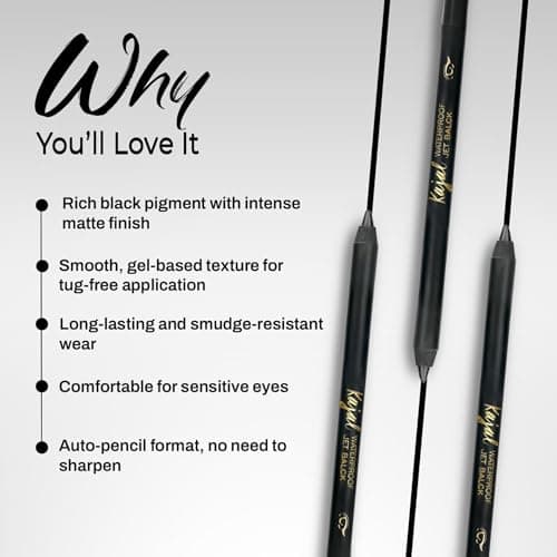 HUDA GIRL Long-Lasting Waterproof Kajal Pencil for Women & Girls | Smudge-Proof, Intense Natural Black, 24-Hour Stay, Smooth Glide Eye Kajal for Daily Use & Professional Makeup 2