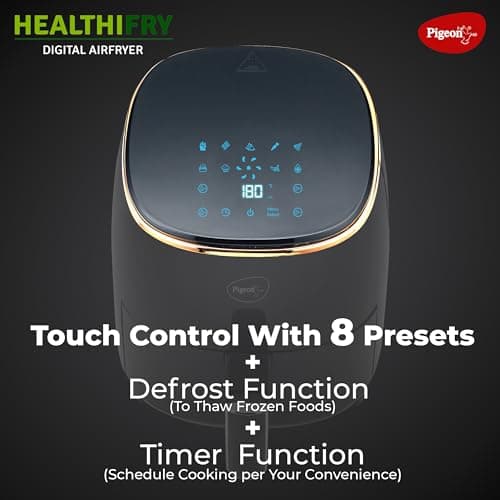 Pigeon Healthifry Digital Air Fryer, 360° High Speed Air Circulation Technology 1200 W with Non-Stick 4.2 L Basket - Black 2