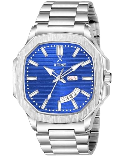 XTIME Premium 3D Design Blue Dial Day and Date Functioning Analogue Wrist Watch for Men's & Boys