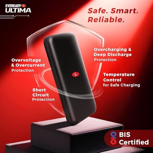 Eveready Ultima Power Bank PB01,10,000mAh,22.5W Fast Charging PD & QC Compatible,Triple Output for iPhone,Android & Other Qi Enabled Devices,Universal Compatibility,Overcharging Protection,Black 5