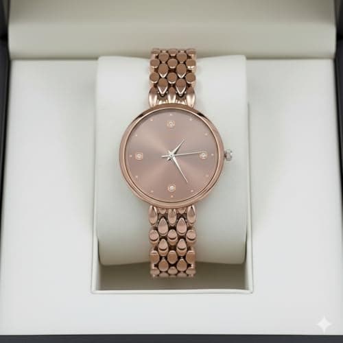 styledose Women’s Diamond Studded Watch | Premium Metal Bracelet Strap | Analog Quartz Movemnet Ladies Wrist Watch | Watch for Women & Girls | Wrist Watches for Women's & Girls&Ladies (Brown) 4