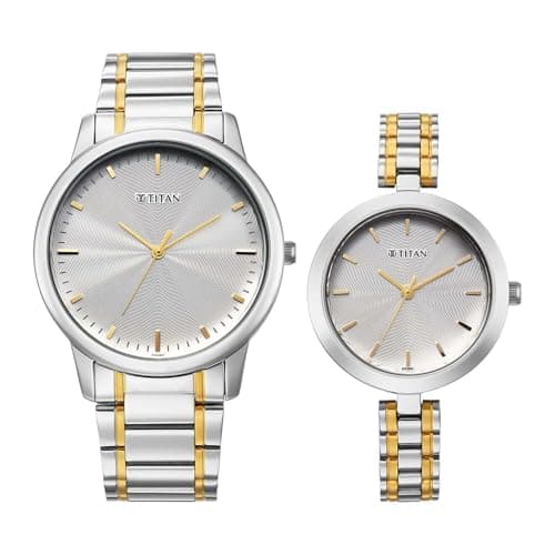 Titan Bandhan Eternal Pair Analog with Silver Dial Dual Tone Stainless Steel Strap Watch for Couples - 19692969BM01