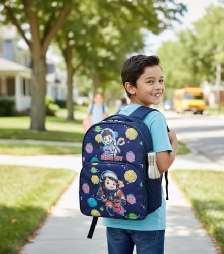 RBRN Kids Backpack 15L Cartoon Printed School Bag for Boys & Girls | Waterproof Lightweight Cute Travel Bag for School, Picnic, Tuition & Daily Use (Dark Blue) 4