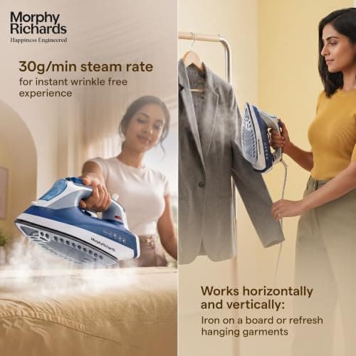 Morphy Richards Super Glide 2000W Steam Iron with Steam Burst, Vertical and Horizontal Ironing, Ceramic Coated Soleplate, Blue 3