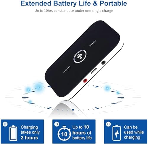 MICROWARE Bluetooth 5.0 Transmitter and Receiver, 2-in-1 Aux Wireless 3.5mm Adapter Wireless Audio Adapter for TV Audio Portable Wireless Receiver for Car/Home Stereo System 5