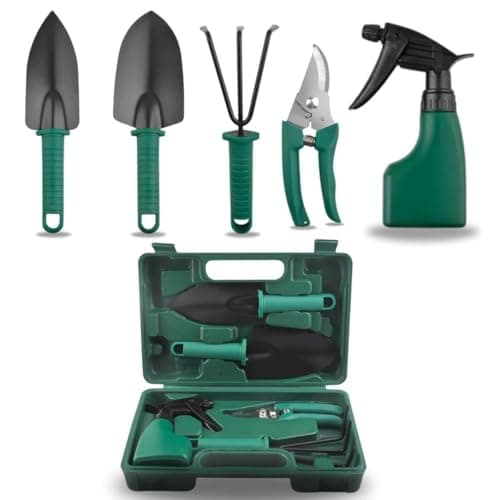 JERN 5 PCs Durable Gardening Hand Tools Kit with Portable Box, Small Garden Planting Tools, Garden Essentials