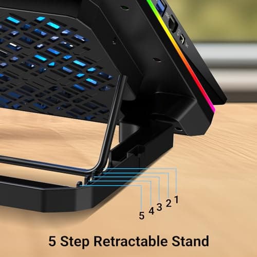 ZEBRONICS NC6500D Laptop Cooling Pad with Support up to 17 inch (43.18 cm) Laptops, Hexa Fans, Speed Control, RGB LED, Detachable Mobile Holder, 5 Step Retractable Stand, Built in USB Ports (Black) 3