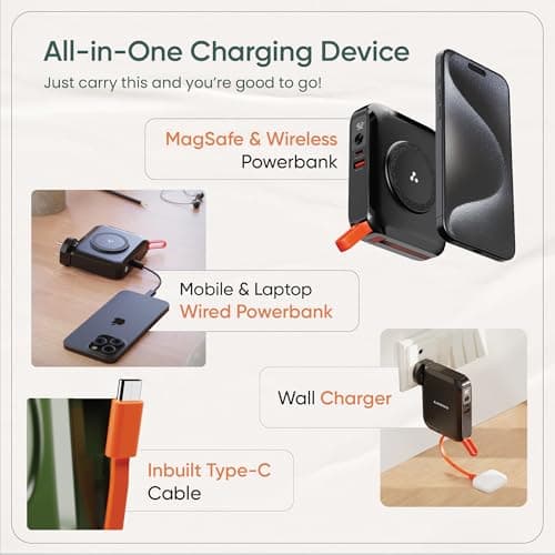 Ambrane 4-in-1 Powerbank, Magsafe Wireless & Laptop Charging with Inbuilt Type C Cable, 65W Fast Charging 15000mAh, Universal All-in-1 for iPhone, Android & MacBook/Type C Laptop (Aerosync 65, Green) 2