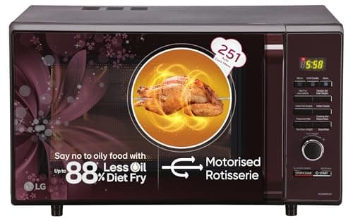 LG 28 L Convection Microwave Oven (MC2886BRUM, Black, 360° Motorised Rotisserie for Bar-be-queing, Diet Fry, Ghee in 12Mins, 251 Auto Cook Menu, Stainless steel cavity & Health Plus Menu)