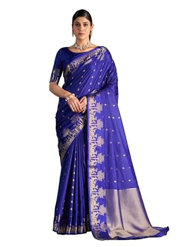 MADHUHANSH Women's Cotton Silk Saree with Unstitched Blouse Piece Zari Weave and Floral Pattern | Readymade Half Saree for Women | Modern Sarees | Banarasi Silk Art Saree