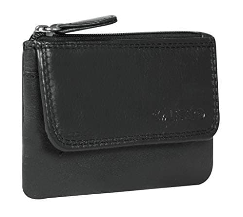 Calfnero Genuine Leather Key Case Multi use Key and Coin Wallet with Zip and Flap Pocket-Black Leather Key Case (Black) 2