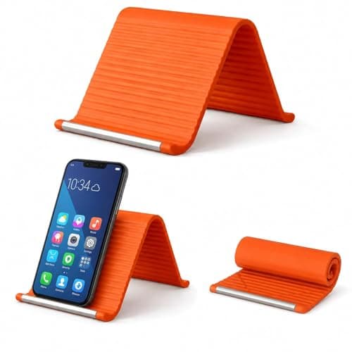 LARYNX Flexible Silicone Phone Stand, Foldable Rollable Holder, Multi-Angle Adjustable, Orange, 10x20cm, for Phone, Tablet, Laptop