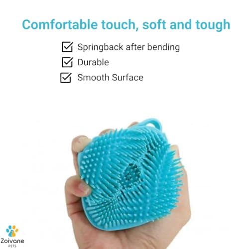 ZOIVANE Dog Bath Brush | Soft Silicone Bristles Pet Grooming/Bathing & Massage Brushes | Dog & Cat Accessories | Labrador, German Shepherd, Golden Retriever | Shampoo Dispenser Washing Brush-Pack of 1 2