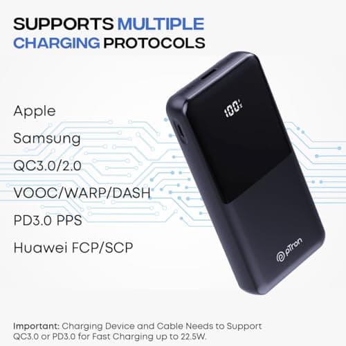 pTron Dynamo Power 20000mAh 22.5W Super Fast Charging, USB Type-C Input Power Bank with Quick Charge & 20W Power Delivery, Built-in Charging Cables, 4 Outputs, Type-C Input/Output Port (Black) 5