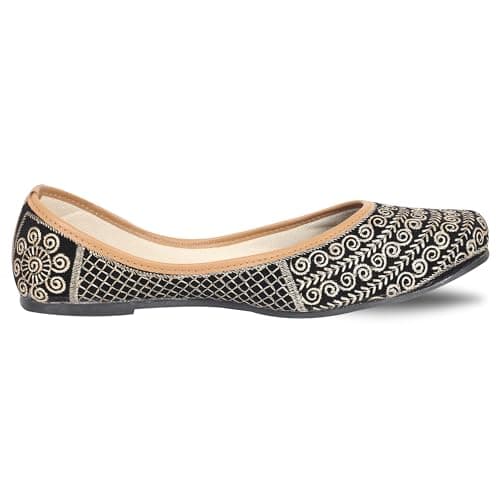 DFR Women Ethnic Rajasthani Embroidery Mojari's Punjabi Juti's Jutti’s, Color - Black, UK Size - 5 3