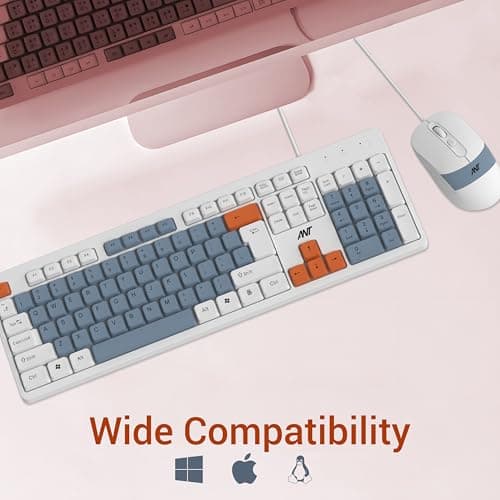 Ant MASTER 20 Wired Combo Keyboard & Mouse Set | 104 Key Membrane Keyboard 5 Million Keystroke Life | 2400 DPI Adjustable Mouse 1 Million Clicks | USB Plug & Play | Windows/Mac/Linux-White Grey Orange 4