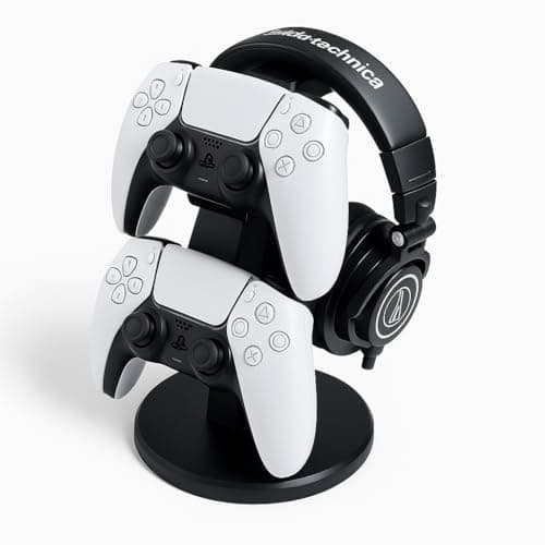 PST 3D Printed Dual Controller & Headphone Stand | Compatible with PS5 Controllers | Gaming Headset Holder + Gamepad Display | All-in-One Desk Organiser | Made in India