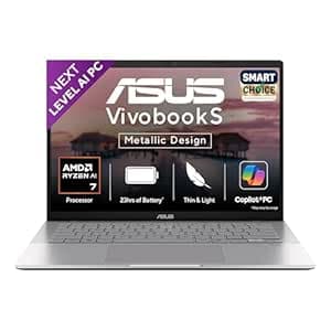 ASUS Vivobook S14,Smartchoice,AMD Ryzen AI 7 350,16GB RAM,1TB SSD,OLED, 14",Windows 11, Office24, M365 Basic (1Yr)*,Cool Silver,1.4Kg,M3407KA-SF048WS,50Tops,Metallic Design,Next-Gen AI Laptop,Copilot+