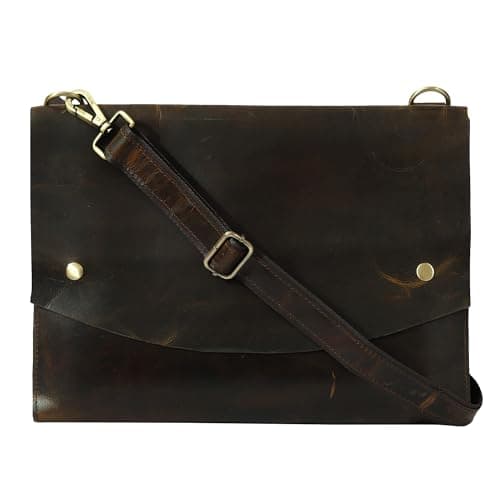TBLC Genuine Leather Envelope Style Messenger Bag with Adjustable Crossbody Strap and Brass Hardware (COFFEE BROWN)
