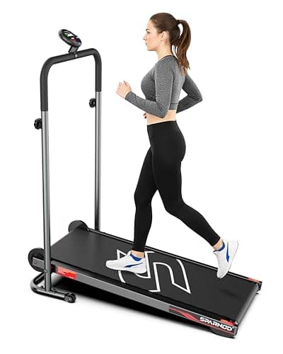 Sparnod Fitness STH-450 Manual Treadmill for Home Use, Adjustable Handle Height & Manual Incline, LCD Display, Compact & Foldable with Wheels, 120 kg Max User Weight, Assembly Required