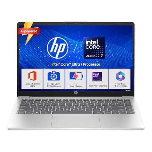 HP 14, Intel Core Ultra 7 155H (16GB DDR5, 512GB SSD) FHD, Anti-Glare, Micro-Edge, 14''/35.6cm, Win11, M365 Basic(1yr)* Office24, Silver, 1.4kg, gr1036TU, Backlit, HD Camera w/Shutter Laptop