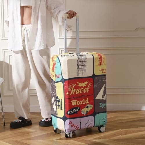 HOKIPO Suitcase Covers for Trolley Suitcase, 180gsm Durable and Washable, Small (18-19inch), Multicolor Travel World (AR-5183-D2) 4