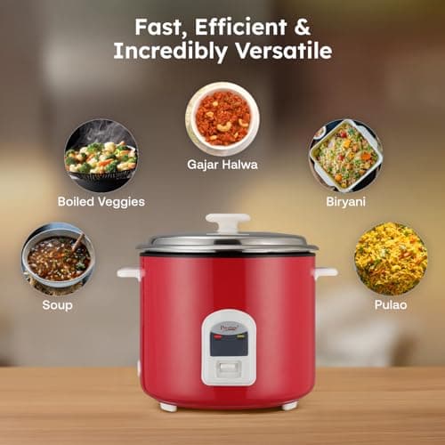 Prestige Delight Cute 2.8 SS Bowl Electric Rice Cooker(2.8L for Rice-Open Type, Silky Red, with Stainless Steel Cooking Pan 7.1L Volume,1000 W) 5