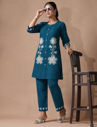SattvaVibe Women's Co Ord Set l Kurta Sets for Women |Kurta Sets| Printed Kurta with Pant l Stylish Pocket & 3/4 Sleeve Women Co-ord Set (Avaiable in Plus size) 3