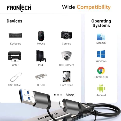 Frontech 7-in-1 Slim USB Hub Dock, 1×USB 3.0 High-Speed 5Gbps + 6× USB 2.0 Ports, Dual Input (USB + Type-C), Metal Matte Finish, Wide Compatibility for Laptop, PC, Mac, Android, Tablet, Camera etc 5