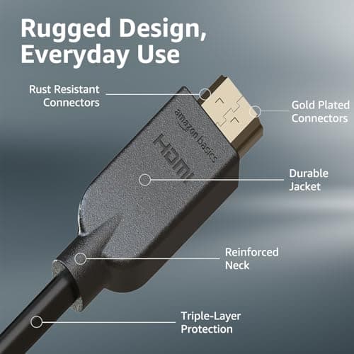 Amazon Basics Flexible Premium HDMI Cable (Black, 4K@60Hz, 18Gbps) | Compatible with Laptop, Tablet, Mp3, Gaming Device, Black | 3 Feet 5