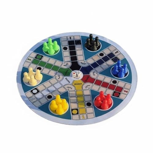 OJIVA® Family Fun Round Flying Chess Board Portable 6 Player Ludo Game Set Skill Development Circular Parcheesi Game for Children, Party, Travel, Outdoor, H23mm D16mm