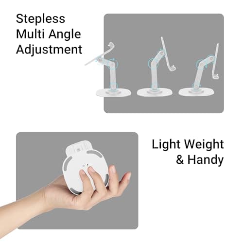 ZEBRONICS MTS200, Foldable Mobile Holder, Upto 9.6 inches, 360° Rotatable, Stepless Multi Angle Adjustment, Anti-Skid Base & Resting pad, Lightweight & Handy, Compatible with Mobile & Tablet (White) 6