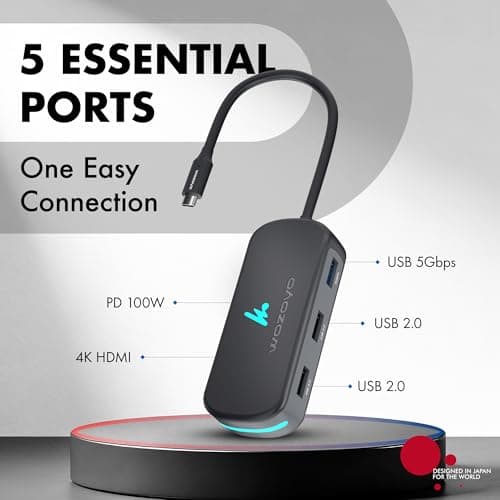 Type C 5 in 1 Wozoyo Docking Station with USB 5Gbps (3.2 Gen 1), 2XUSB 2.0, 4K@60Hz HDMI, and PD 100W – Compact USB-C Hub, Portable Design, Universal Compatibility with macOS, Windows, Android, & iOS 2